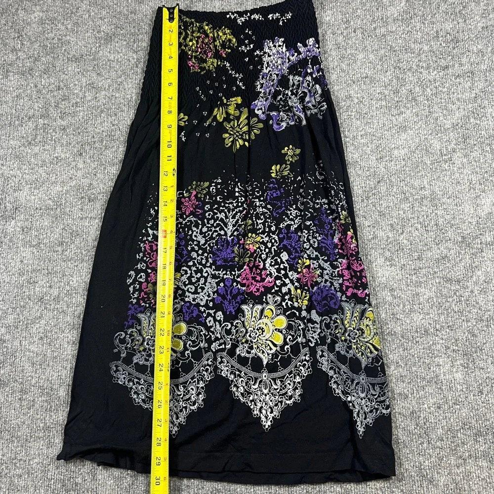 JJ Authentic Strapless Tube Dress Womens Medium Black Floral Boho Smocked Waist‎